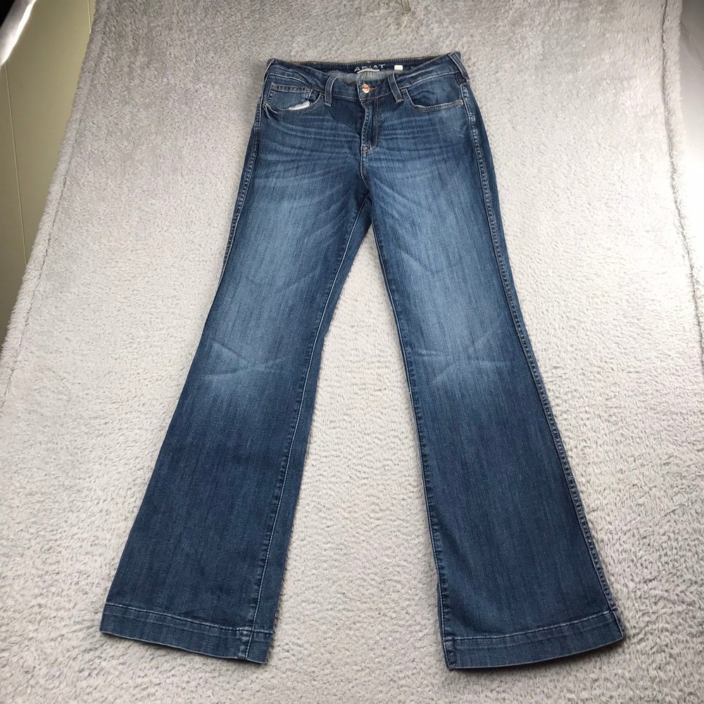 Ariat Slim Trouser Jeans Women 30R (30x32) Blue High Rise Wide Leg Western Denim